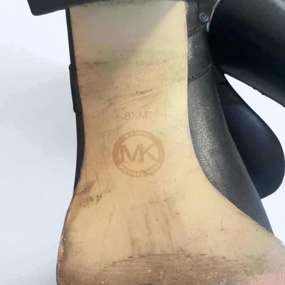 Michael Kors black‎ leather knee high pull on boots block heel size 8.5